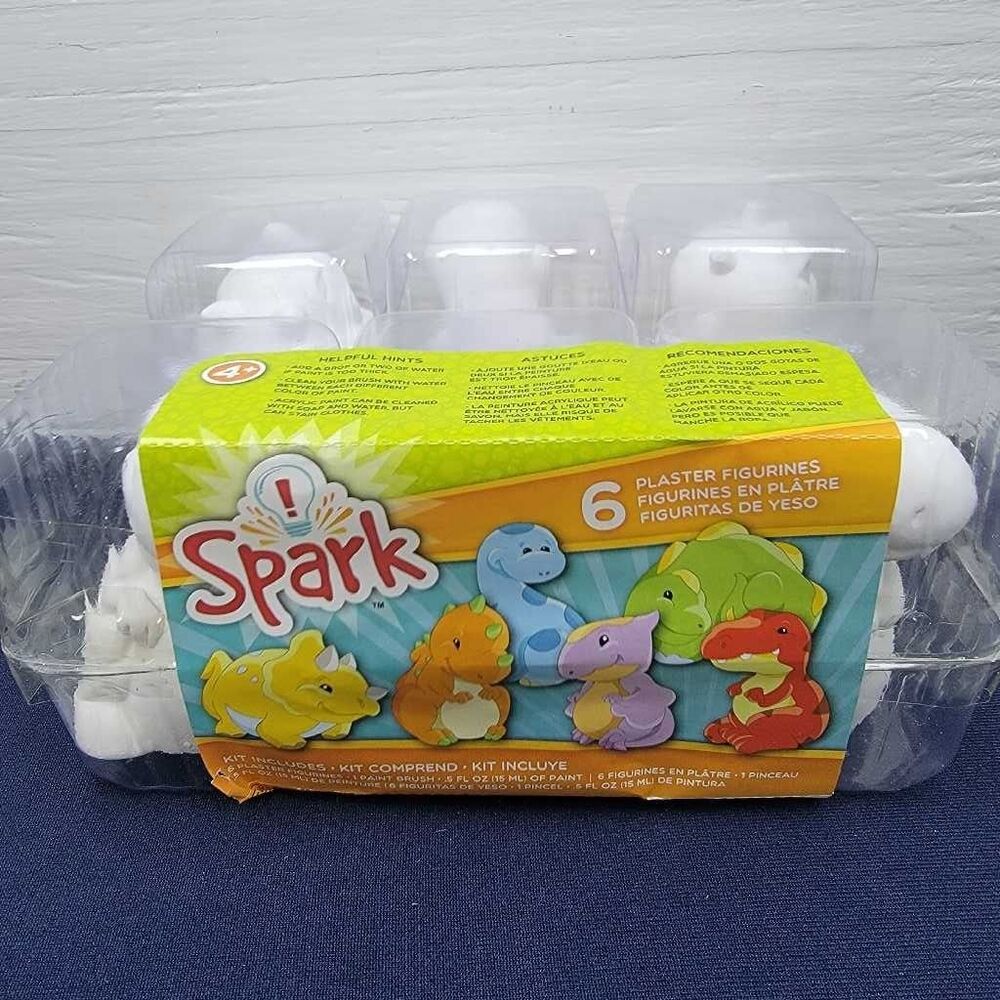 Spark 6 Plaster Figurines Dinosaur Craft Kit Paint Brush for Kids Ages 4+
